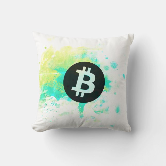 Bitcoin Watercolor (Style 7 - Stack Sats) Cushion (Front)