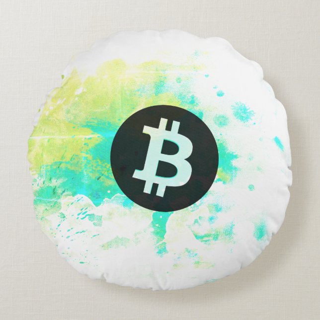 Bitcoin Watercolor (Style 7 - Stack Sats) Round Cushion (Front)