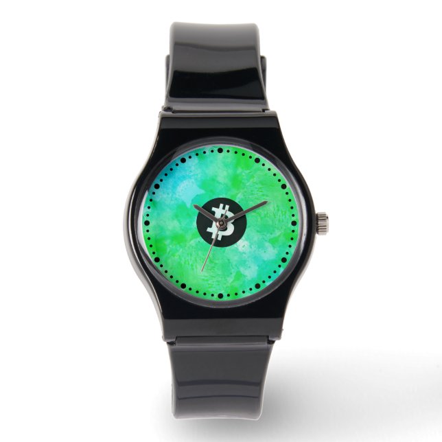 Bitcoin Watercolor (Style $ - Green Day) Watch (Front)
