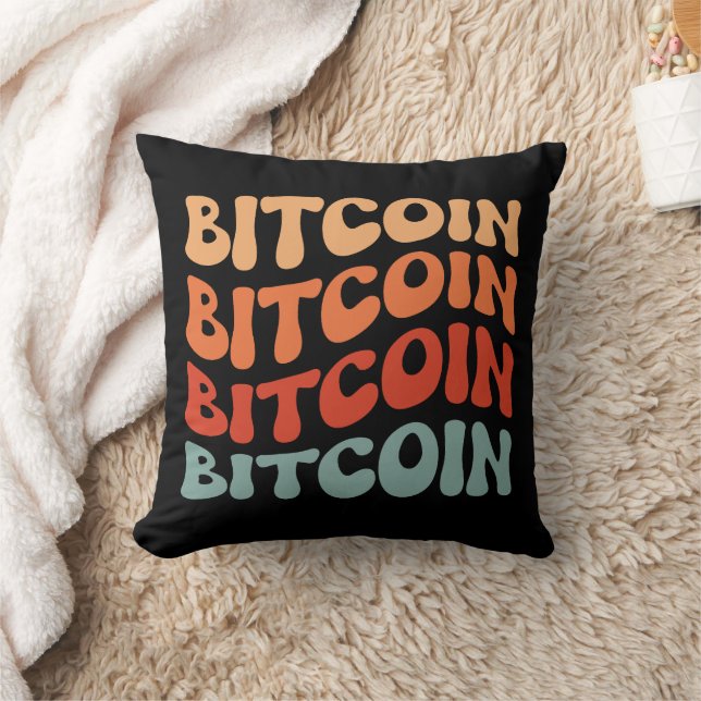 Bitcoin Wavy Text Stylish Crypto Typography Design Cushion (Blanket)