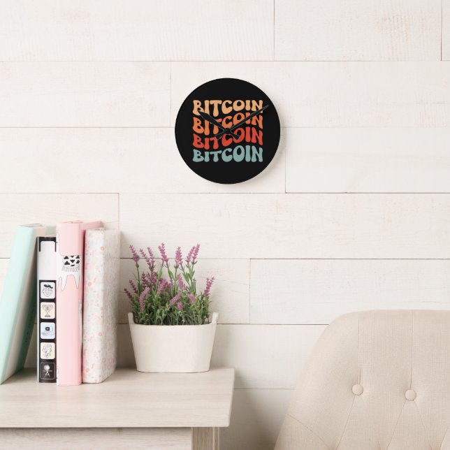 Bitcoin Wavy Text Stylish Crypto Typography Design Round Clock (Reading Room)