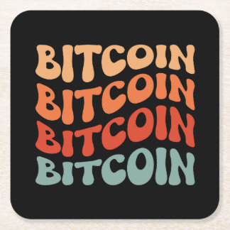 Bitcoin Wavy Text Stylish Crypto Typography Design Square Paper Coaster