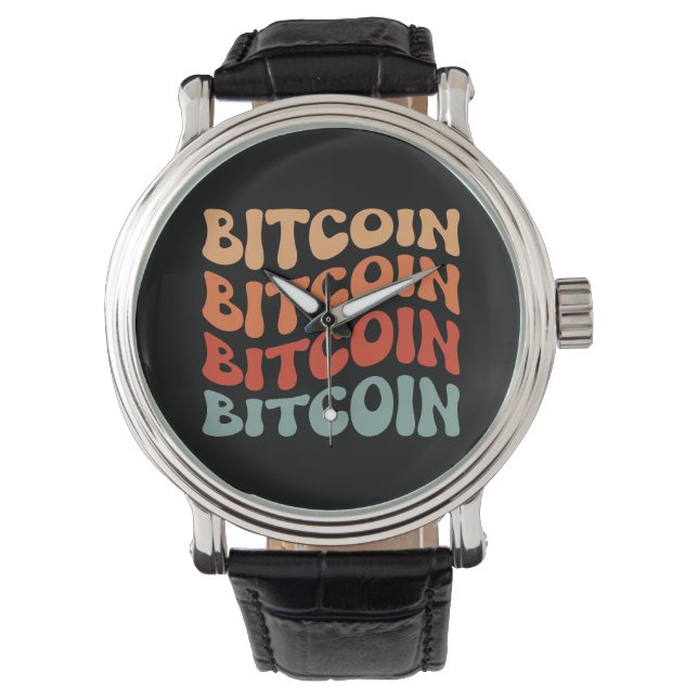 Bitcoin Wavy Text Stylish Crypto Typography Design Watch (Front)