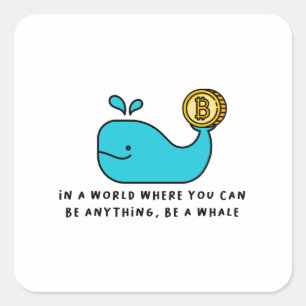 Bitcoin Whale Funny Crypto Investor Cartoon Design Square Sticker
