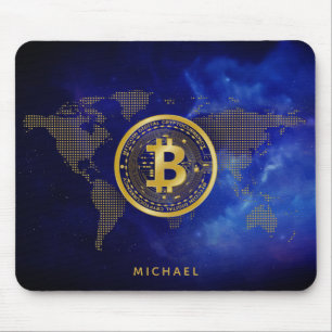 Bitcoin World Gold Crypto Space Personalised Name Mouse Pad