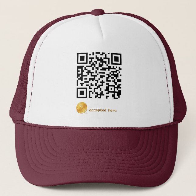 bitcoins accepted here trucker hat (Front)