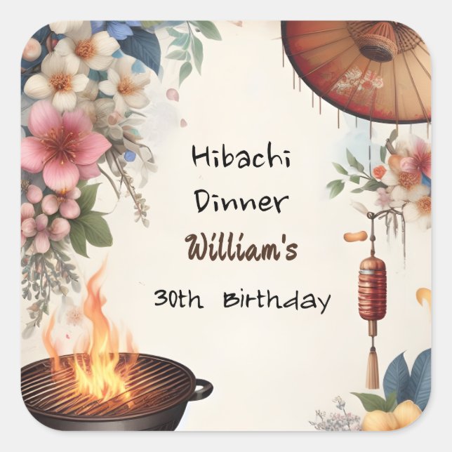 Bite Chef Bbq Japanese Sushi Hibachi 30th Birthday Square Sticker (Front)