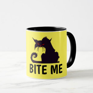 BITE ME, BLACK KITTY CAT FUNNY COFFEE MUGS