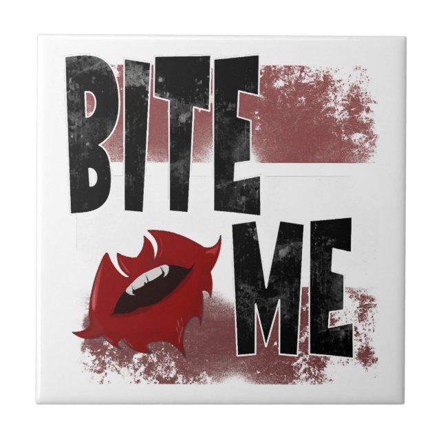 Bite me - Cool Quote - Halloween - Bat Ceramic Tile (Front)
