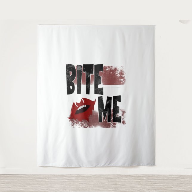 Bite me - Cool Quote - Halloween - Bat Tapestry (Front)