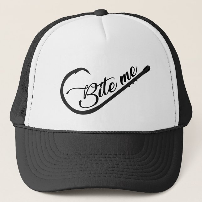 Bite Me Fishing Hook Funny Trucker Hat (Front)