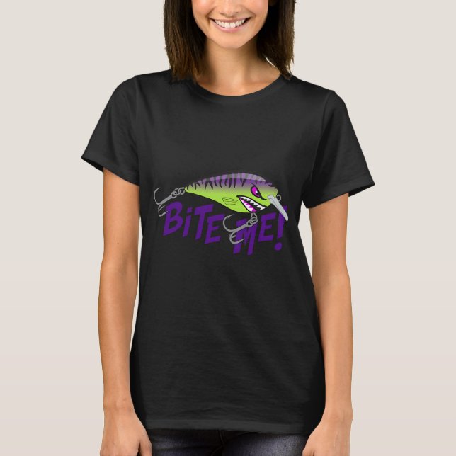 Bite Me Fishing Lure Sticker - Tiger Pattern in Pu T-Shirt (Front)