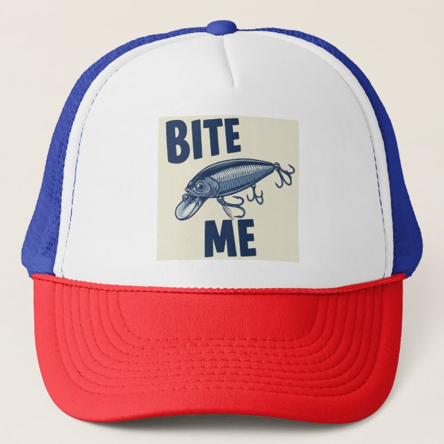 Bite Me Fishing Lure Truckers Hat (Front)