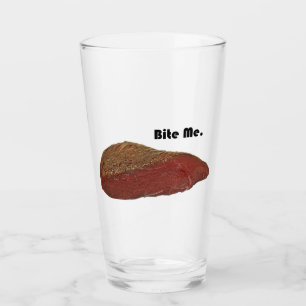 Bite Me Funny Steak Beef Pun Joke Glass