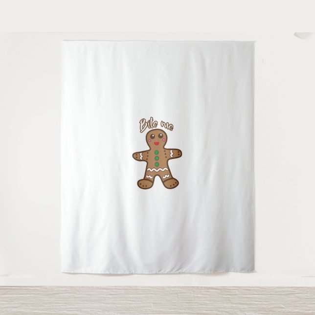 Bite Me Gingerbread Funny Cookie Christmas Thanksg Tapestry (Front)