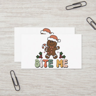 Bite Me Gingerbread Groovy Christmas Business Card