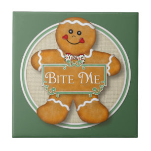 Bite Me Gingerbread Man Tile