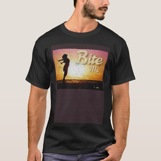 Bite Me Girl on Beach Painting T-Shirt (Front)