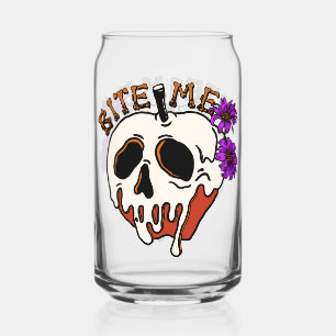 Bite Me - Halloween Skull Poison Apple & Flowers Can Glass