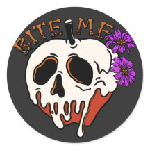 Bite Me - Halloween Skull Poison Apple & Flowers