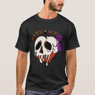 Bite Me - Halloween Skull Poison Apple & Flowers T-Shirt