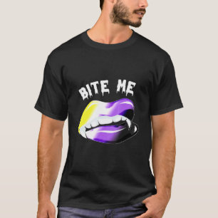 Bite Me Halloween Vampire Nonbinary Lips Lgbt Prid T-Shirt