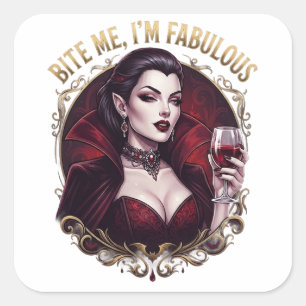 Bite Me I'm Fabulous Vampire Gothic Wine Glass Square Sticker