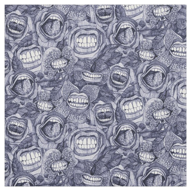 BITE ME orchids and roses INDIGO Fabric (Swatch)