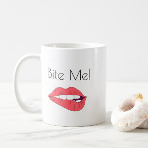 Bite Me!  Pink Biting Lips Line Art Illustration Coffee Mug