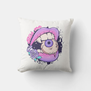 Bite Me Pink Halloween Lips Cushion