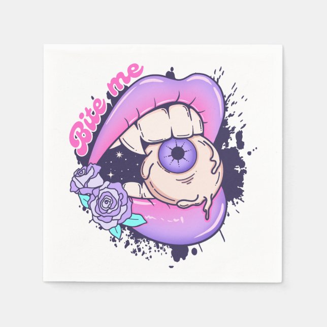 Bite Me Pink Halloween Lips  Napkin (Front)