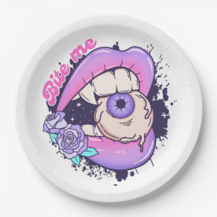 Bite Me Pink Halloween Lips Paper Plate