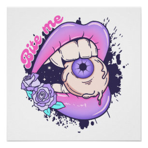 Bite Me Pink Halloween Lips  Poster