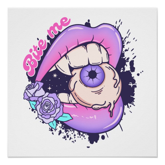 Bite Me Pink Halloween Lips  Poster (Front)