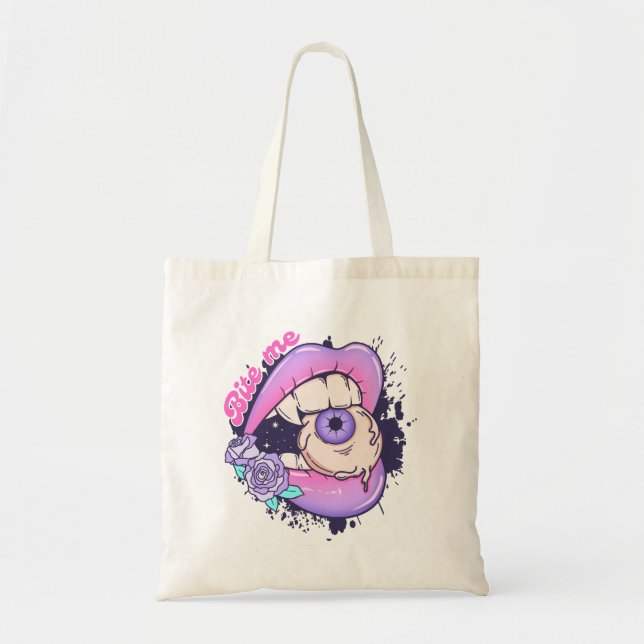 Bite Me Pink Halloween Lips  Tote Bag (Front)