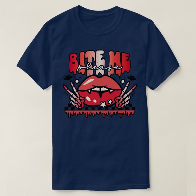 Bite Me Please Vampire Lips Skeleton Hands Women H T-Shirt (Design Front)