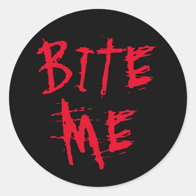 Bite me red blood typography funny Halloween party Classic Round Sticker (Front)