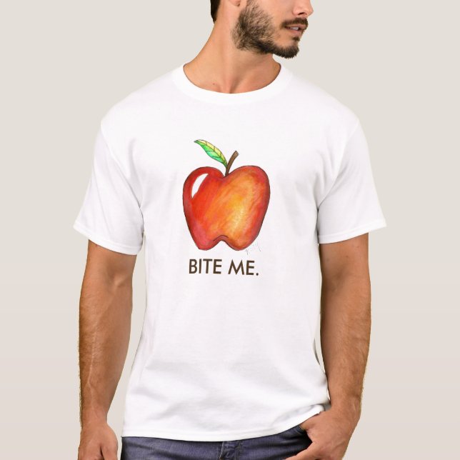 BITE ME Red Delicious Apple Funny Fruit Foodie T-Shirt (Front)