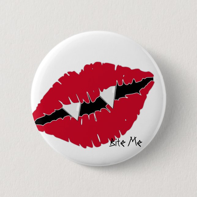 Bite Me Red Lips n Fangs 6 Cm Round Badge (Front)