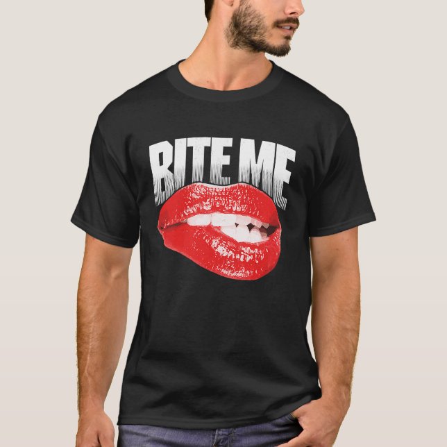 BITE ME  retro flirty biting lips red lipstick big T-Shirt (Front)