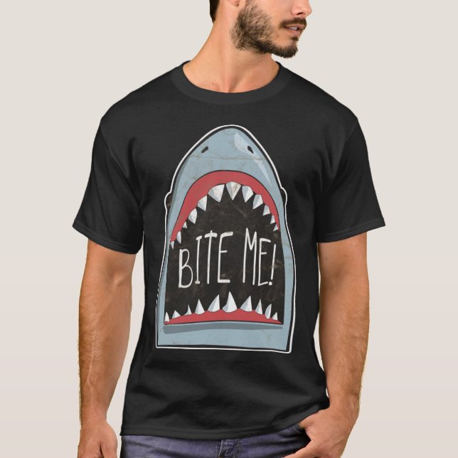 Bite Me  Shark Fan Beach Ocean Attire For Summer T-Shirt (Front)