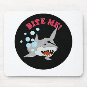 Bite Me Shark on Black Circle Mouse Pad