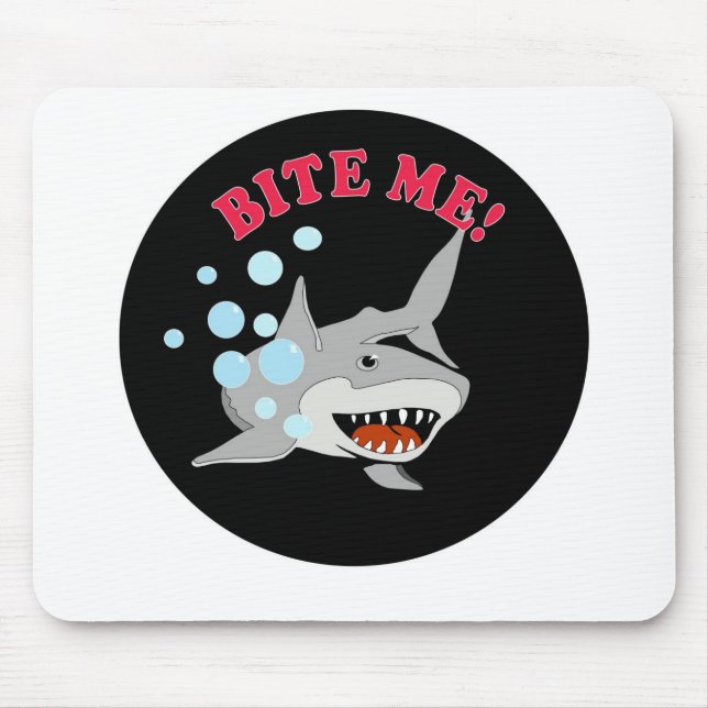 Bite Me Shark on Black Circle Mouse Pad (Front)