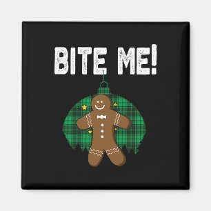 Bite Me Shirt Funny Christmas Gingerbread Man Cost Magnet