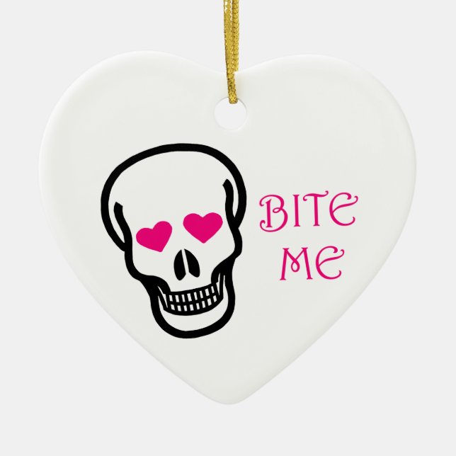 Bite Me (Skull) Ceramic Ornament (Front)