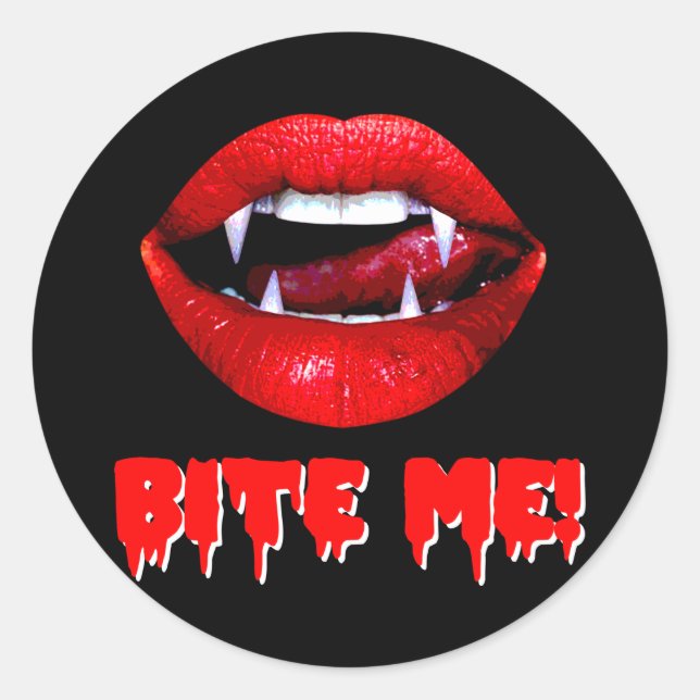 Bite Me Vampire Halloween Classic Round Sticker (Front)