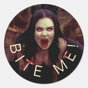 Bite Me! Vampire Halloween ID980 Classic Round Sticker
