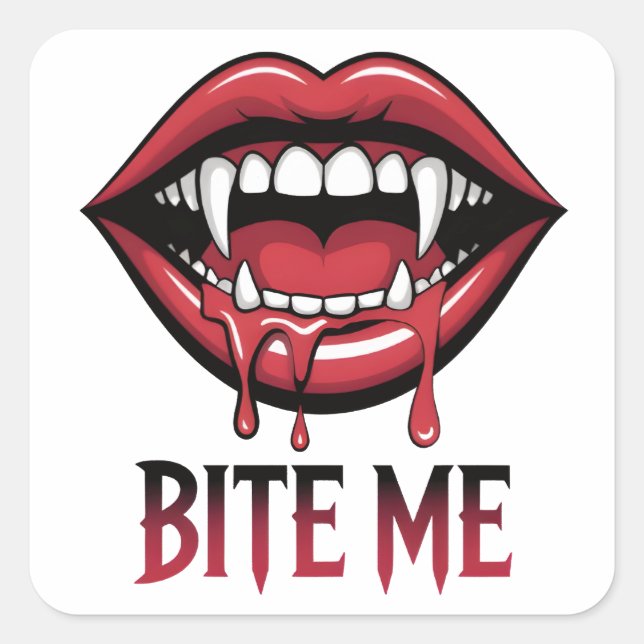 Bite Me Vampire Mouth Square Sticker (Front)