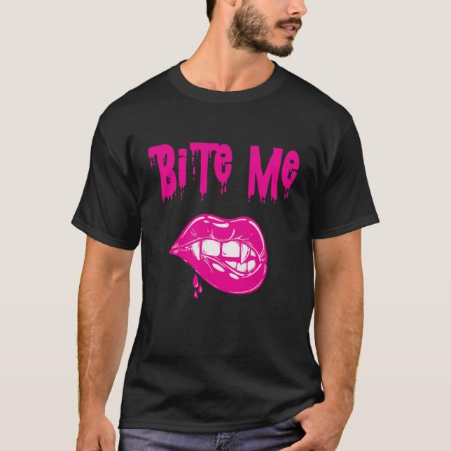 Bite Me Vampire Teeth Halloween Costume T-Shirt (Front)