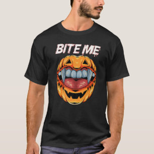 Bite Me Vampire Teeth With Pumpkin Head T-Shirt